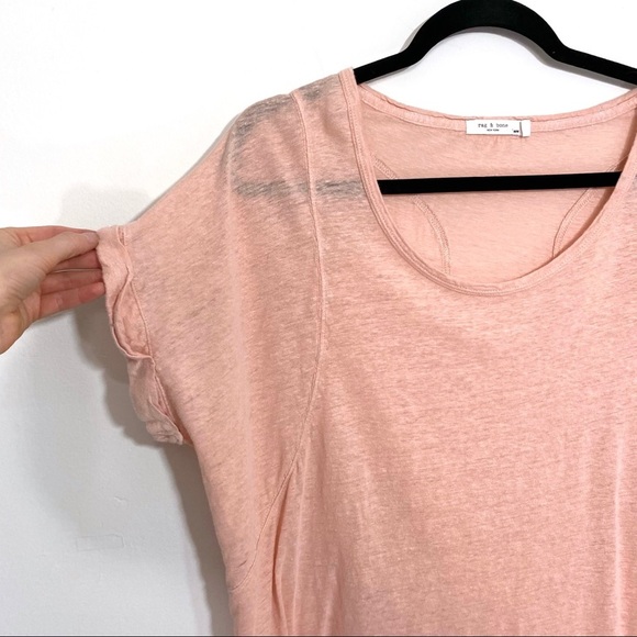 Rag and Bone Lottie Tee 100% Linen Boxy Rolled Short Dolman Sleeves Coral Medium - Picture 2 of 4
